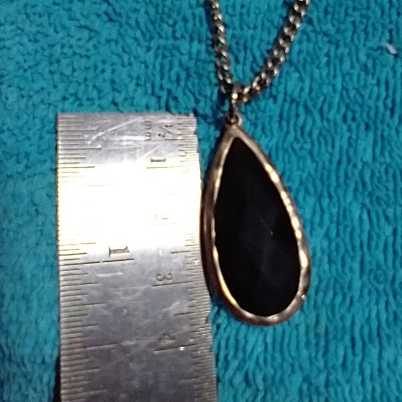 Elegant Black Goldtone Faceted Pendant Chain Necklace long vintage teardrop - Picture 3 of 4
